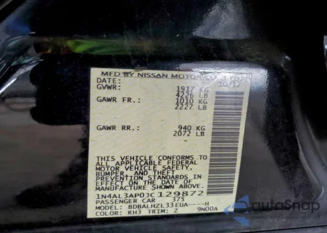 2018 Nissan Altima 2.5 from USA, damaged, VIN 1N4AL3AP0JC129872